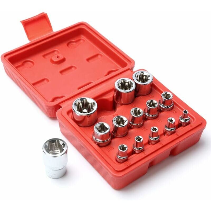 Fonepro Lot De 14 Douilles Torx En Forme D'étoile De Type e, Coffret à Cliquet, Douilles Jeu De Profilés e, E4 - E24, - Vuszr