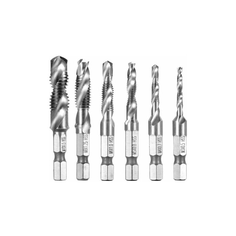 Vuszr - Foret Mèche hss à tige Hexagonale M3-M10 Filetage Vis Robinet - Argent 6 Pièces