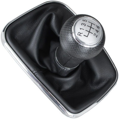 VW Golf IV 97-03 Silberner Schaltknauf + Schaltmanschette mit Chromrahmen, 6-Gang, 23-mm-Loch
