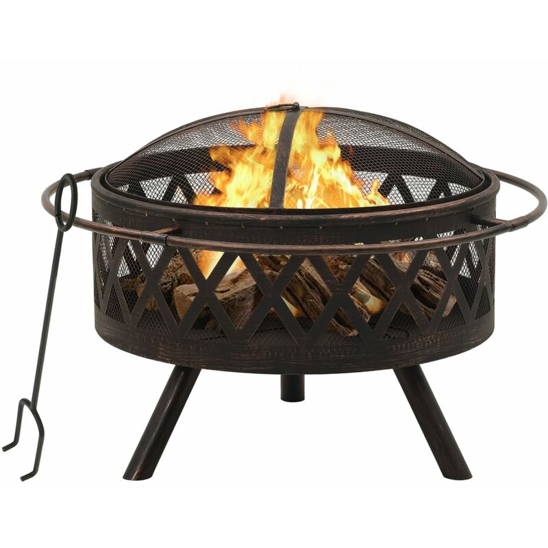 

vidaXL Brasero rústico con atizador acero XXL 76 cm - Negro