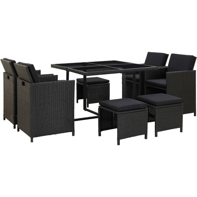 

Set Comedor de Jardín y Cojines Ratán Sintético Negro 9 Piezas - Negro - Vidaxl