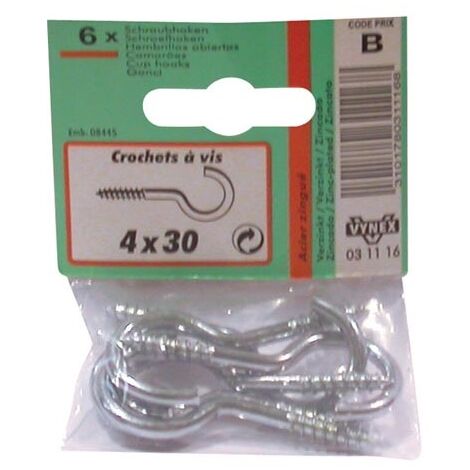 Vynex Crochets utilitaires acier zincé 4 x 30 mm