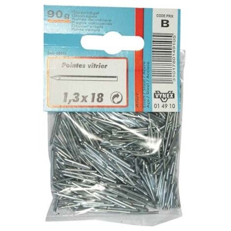 Vynex – Pointe vitrier en acier zingué 1.3x18mm – 90g – Résistante à la corrosion – Pour travaux de quincaillerie et fixation