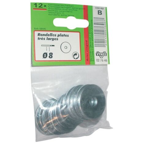 Rondelle plate extra large diamètre 8 mm, 12 pièces. Vynex