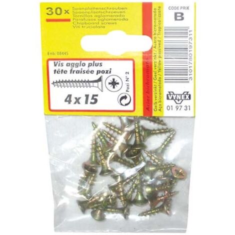 VYNEX - Vis agglo à tête fraisée - Pozi - acier bichromaté - 4x15 mm