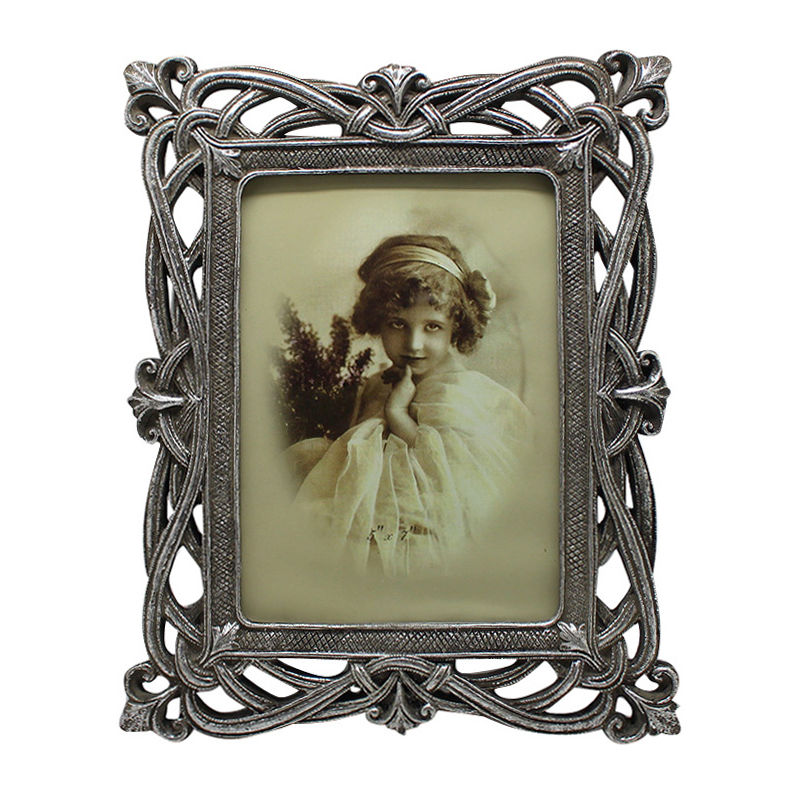 Set 2 W21xDP2xH26 cm sized resin made antiqued silver finish free-standing photo holder