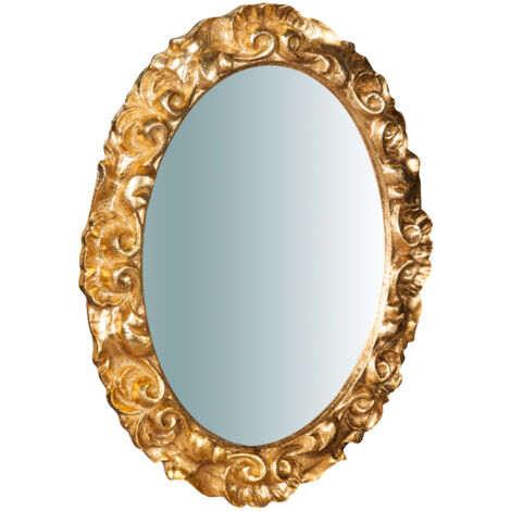 W25XDP2,5XH31 cm Made in Italy sized  antiqued leaf finish wood made Hanging Wall Mirror