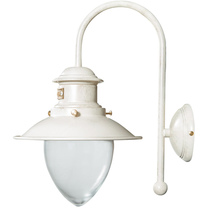 W30XDP22XH37 cm sized Made in Italy casting aged brass made white lacquered Old-Navy style wall applique lamp