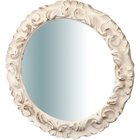 W40xDP3XH40 cm Made in Italy sized  wood made antiqued white finish Hanging Wall Mirror