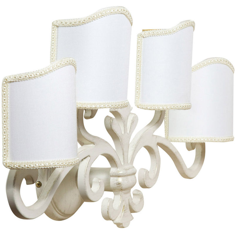 W56XDP17XH30 cm sized Made in Italy casting aged brass made white lacquered Florentine-style wall applique lamp