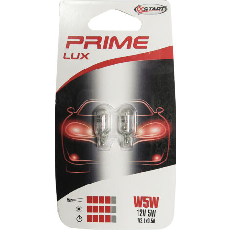 W5W Coppia di lampadine in vetro per luci auto 12V 5WW W2, 1x9, 5d