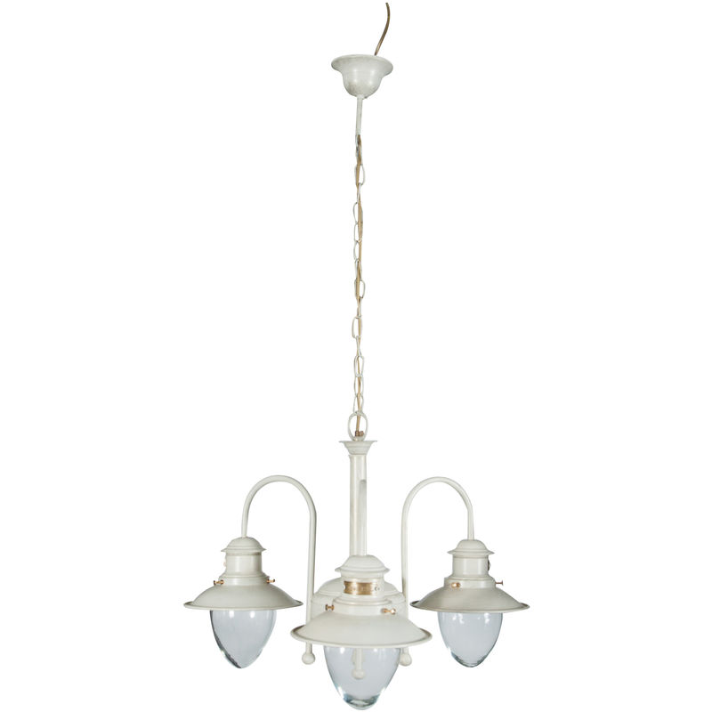 Biscottini - W62XDP62XH107 cm sized Made in Italy casting brass aged white lacquered Old Navy style Chandelier