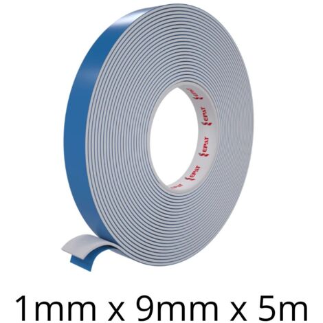 WA-ACC-001 : Mousse PE blanche, adhésif double face (entretoise bleue), épaisseur 1,0 mm, 9 mm x 5 m