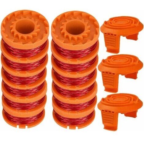 WA0010 Ersatz-Trimmerspule 0,065 für Worx WG154 WG163 WG160 WG180 WG175 WG155 WG151 Trimmer (12 Spulen + 3 Kappen)