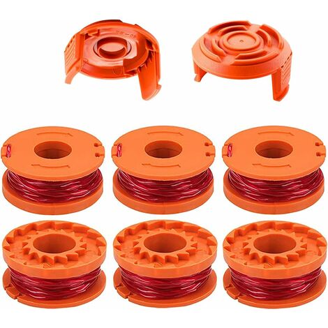 WA0010 Remplacement de la Ligne de Bobine pour Worx WG180 WG163 WG175 Coupe-Bordures électriques, Alimentation Automatique, 3 m / 10 Pieds 1,65 mm / 0,065"(6 bobines, 2 Capuchons)