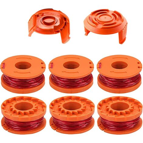WA0010 Remplacement de la Ligne de Bobine pour Worx WG180 WG163 WG175 Coupe-Bordures électriques, Alimentation Automatique, 3 m / 10 Pieds 1,65 mm / 0,065(6 bobines, 2 Capuchons)