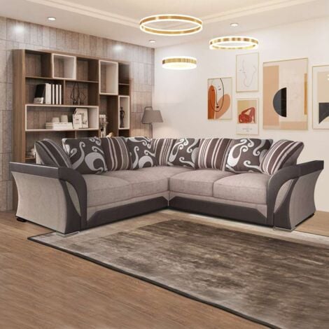 Waco Black/Grey & Beige/Brown  Corner/3+2 Seated Sofa Set - Beige/Brown Corner