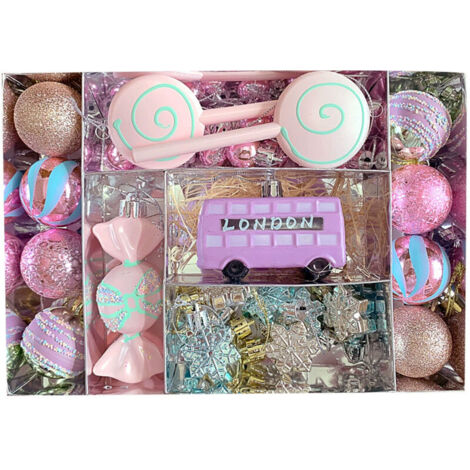 Wadada Lot de 34 boules de Noël incassables aux couleurs pastel, décorations scintillantes pour sapin, en forme de glace, de donut ou de gâteau, idéales pour une fête de Noël sur le thème des bonbons.