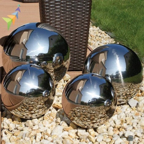 Wadan Set of 4 Stainless Steel Gazing Ball - Stainless Steel Hollow Ball Seamless Mirror Polished Ball - Garden Gazing Hollow Reflective Ball for Home and Garden Decor