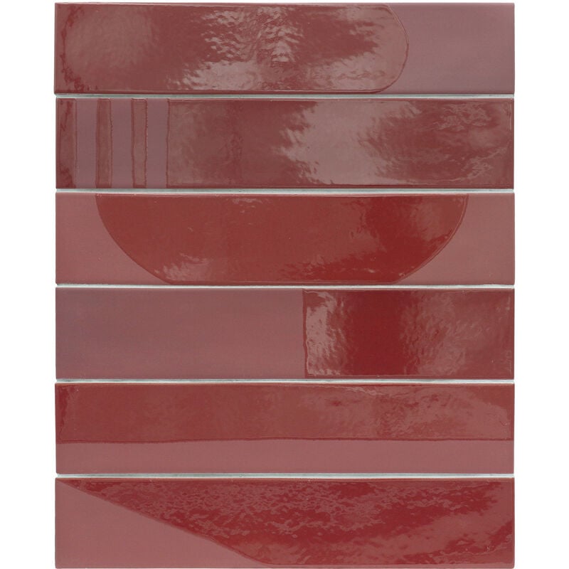 Carrelage sol / mur brique déco mixe mate et brillant effet béton rouge 6x30 cm wadi decor garnet (vendu par boite de 0,50m2)