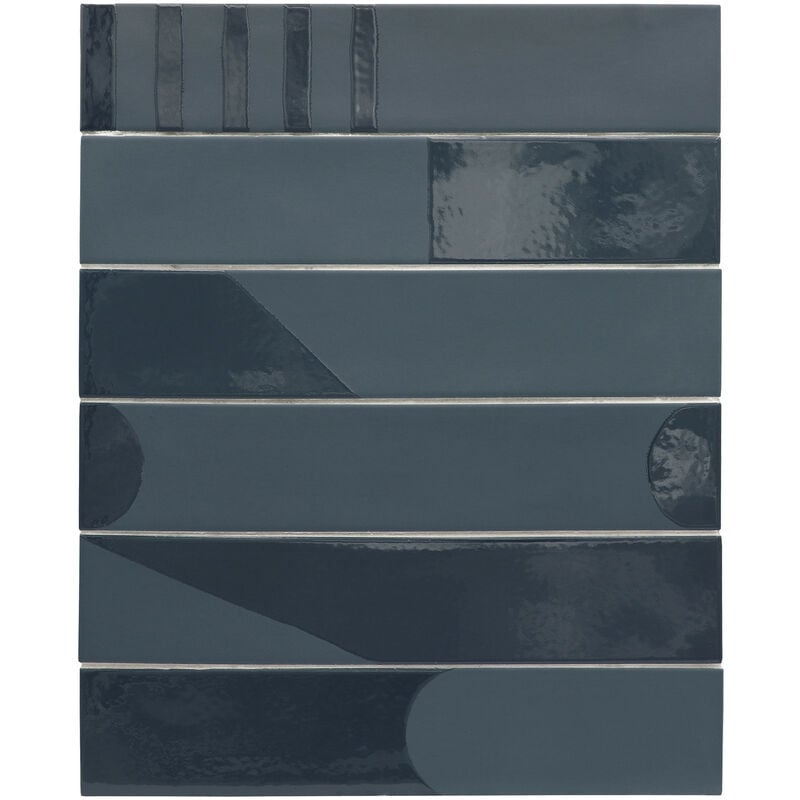 Carrelage sol / mur brique déco mixe mate et brillant effet béton bleu pétrole 6x30 cm wadi decor indaco (vendu par boite de 0,50m2)