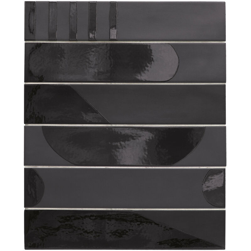 Carrelage sol / mur brique déco mixe mate et brillant effet béton noir 6x30 cm wadi decor noir (vendu par boite de 0,50m2)