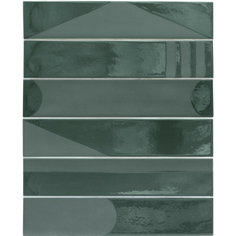 Carrelage sol / mur brique déco mixe mate et brillant effet béton vert foret 6x30 cm wadi decor pine (vendu par boite de 0,50m2)