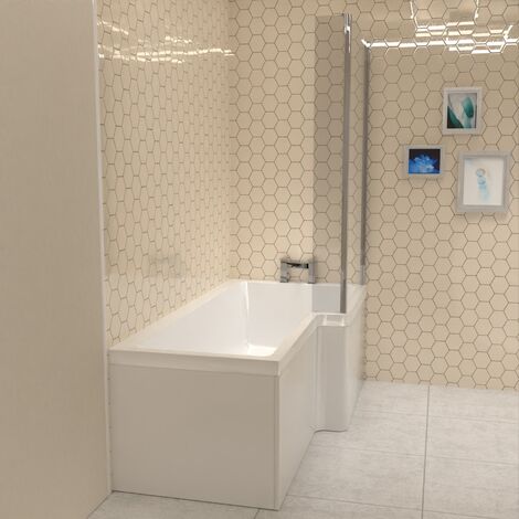 Wadley Modern Bathroom L-shape Shower Right Hand Bath Screen And Front Panel