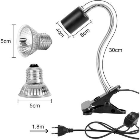 Wärmelampe für Reptilien – 25W/50W UVA/UVB-Lampen – 360°-Drehung – Robustes Keramikgehäuse – Für Schildkröten, Echsen und Schlangen