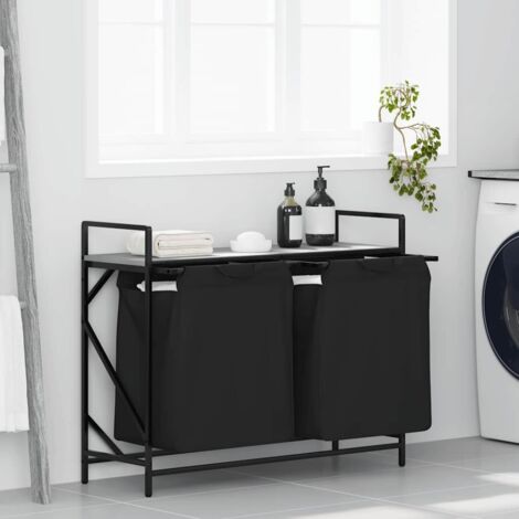 Wäschekorb 2 Fächer mit Ablage Grau Sonoma vidaXL823455