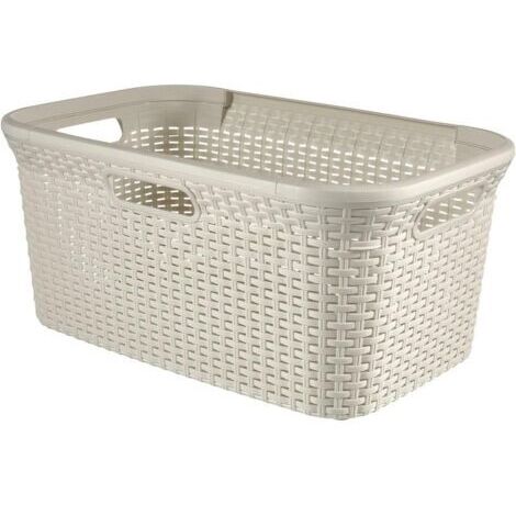 Wäschekorb 45L Style - Wäschebehälter für saubere und schmutzige Wäsche - Strukturierte Rattanoptik - Gute Belüftung - Ergonomische Griffe - Korb für Badezimmer oder Waschküche - 59,2x38x27 cm