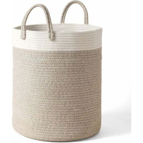 Wäschekorb, großer Aufbewahrungskorb aus Baumwollseil, Wäschesammler mit Griff für schmutzige Kleidung, Spielzeug, Wohnzimmer, Zuhause, Badezimmer, Dekoration, H40 x T36 cm
