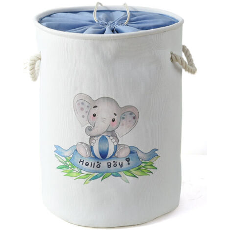 Wäschekorb in Elefantenform fürs Kinderzimmer, großer Aufbewahrungskorb aus Stoff mit Kordelzug für Wäscheraum, Kinderspielzeug, Babykleidung (Blauer Elefant)