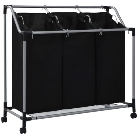 Wäschekorb mit 3 Taschen Schwarz Stahl CFW903788
