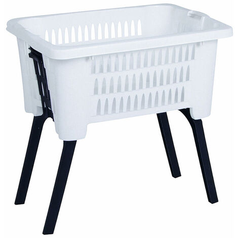 Wäschekorb mit klappbaren Füßen 60 x 40 cm - weiß - Kunststoff Stand Wäschebox Korb