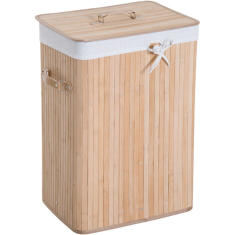 Wäschekorb schmal mit Deckel 72L Wäschesammler mit Griff, herausnehmbarer Wäschesack, Wäschebox für Waschküche Schlafzimmer Badezimmer Natur