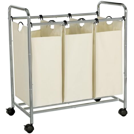 W/äschesortierer mit 4 abnehmbaren Stofftaschen grau LSF005GS stabil W/äschesammler SONGMICS W/äschekorb auf Rollen Aufbewahrung f/ür Spielzeug 4 x 35 Liter