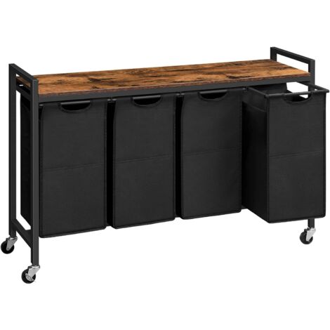 Wäschekorb, Wäschesammler mit Ablage, Wäschebox, Wäschewagen mit Rollen, 4 x 39,8 L, Wäschesack aus Oxford-Gewebe, HOOBRO EBF04XY01