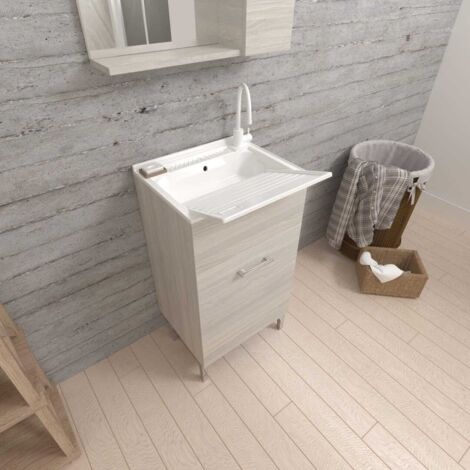 Wäscheschrank 45Cm Mit 1 Tür Eiche Grau  Pratico