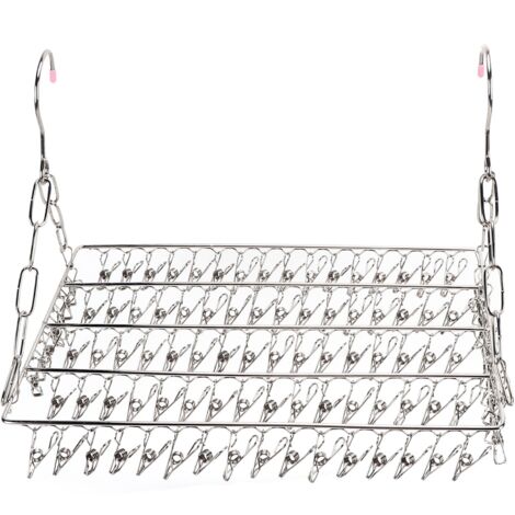 Wäscheständer aus Edelstahl mit 100 Klammern, multifunktionaler Halter für Kleidung, Handtücher und Socken.