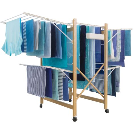 Wäscheständer DELUXE Design Holzimitat ausziehbarer Wäscheständer zusammenklappbar