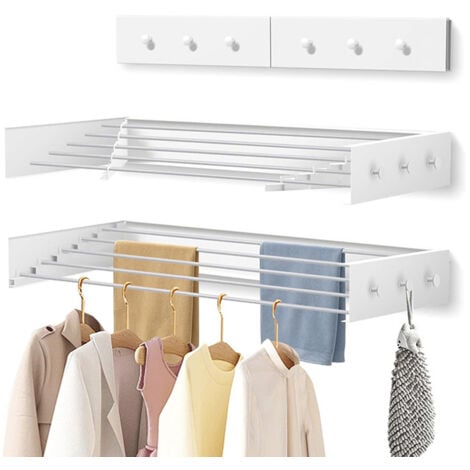 SINBINTA Wäscheständer Wand mit 6 Knaufhaken, 80cm Faltbares Ausziehbar Wäschetrockner mit 5 Edelstahl Trocknungsstäben,für den Innen- und Außeneinsatz