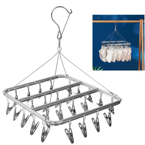 【Wäscheständer】Multifunktionaler Aluminiumständer mit 26 Klammern für Socken, Unterwäsche, Schals, Handschuhe und Babykleidung