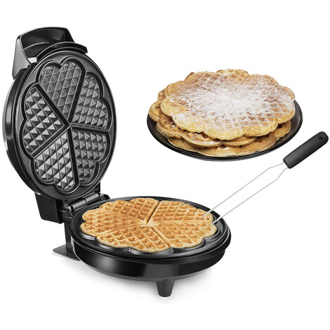 Waffeleisen & Waffelgabel 5 dünne Herz Waffeln Ø20cm Herzchen Waffelbäcker 700W