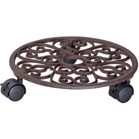 Wagner Carrello per Piante Antik Ø 29 x 6,5 cm I Carrello per Fiori e Piante per Interni ed Esterni, Rame I Portavaso in ghisa con 2 Freni I Portata 50 kg - 20092501