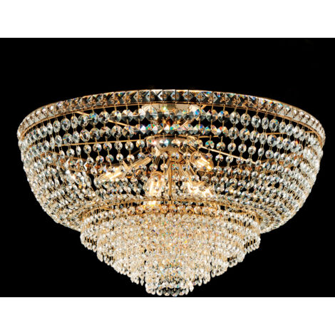 Wagner - Deckenleuchte aus Eisen und goldenem Messing mit Strasssteinen 8 Lichter H.40 - Ø62 - BL266-PL8-OR