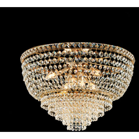 Wagner Plafonnier en fer et laiton doré avec strass 6 lumières H.38 d.52 BL266-PL6-OR