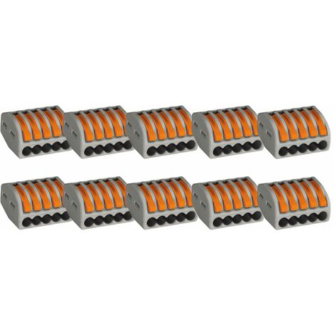 WAGO 222 Klemmen 5 polig, 0,08 bis 4mm² Kabelklemmen mit Hebel, Kunststoff grau-orange, 10-Stück