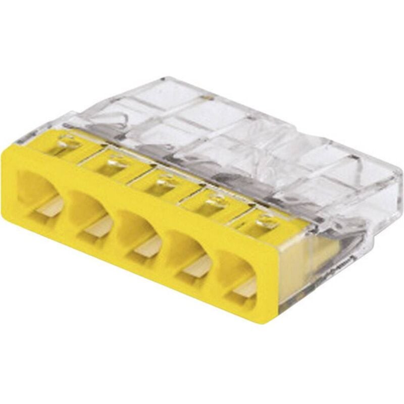 2273-205 2273 Morsettiera flessibile: - rigido: 0.5-2.5 mm² Numero Poli (num): 5 20 pz. Trasparente, Giallo - Wago