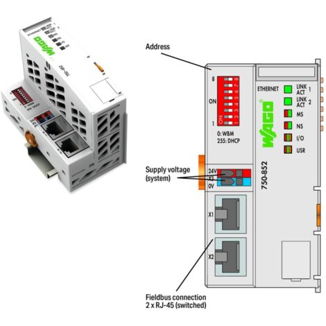 Wago 750-852 ECO ethernet TCPIP 10/100MB controller + 2-port 3rd generation switch
